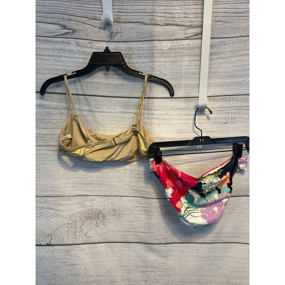 Trina Turk Gold and Floral Two Piece Swim Suit - Picture 2 of 6